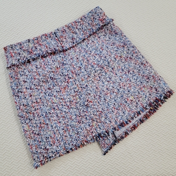 Parker Multi Color Tweed Skirt Velvet Ribbon tie Faux Wrap Size 4 - Picture 4 of 15